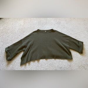 Free People Dark Olive Ribbed Cropped Sweater
